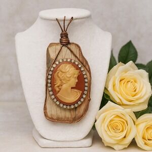 Cameo Pendant Necklace on stone rock Copper Wire Wrapped Unique